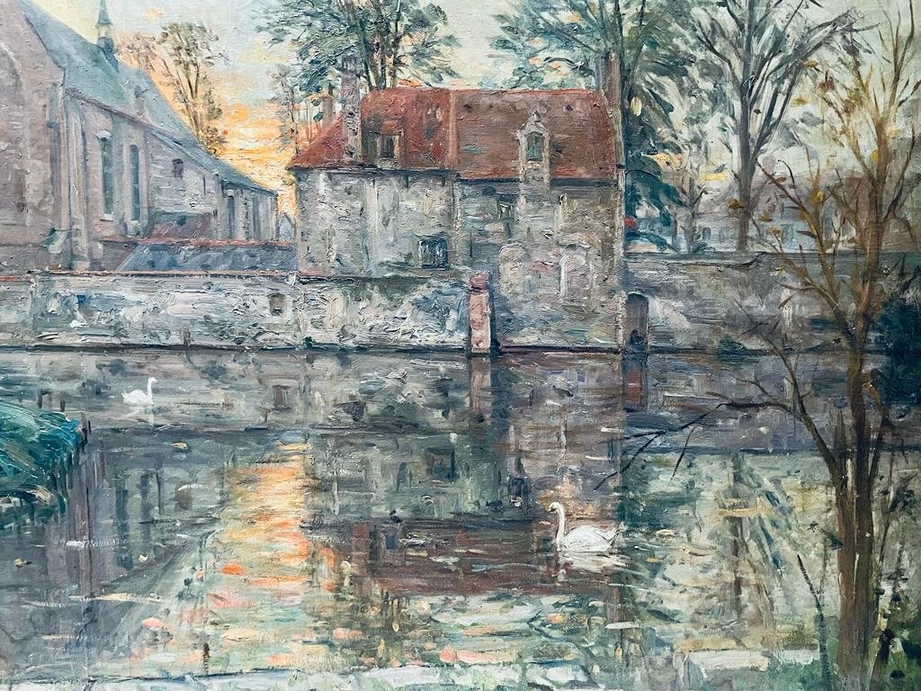 Painting Beguinage Of Bruges - Oil On Canvas - Signed Léon Cassel - French Artist-photo-7