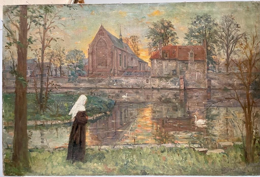 Tableau Beguinage De Bruges - Huile Sur Toile - Signé  Leon Cassel - Artiste Français