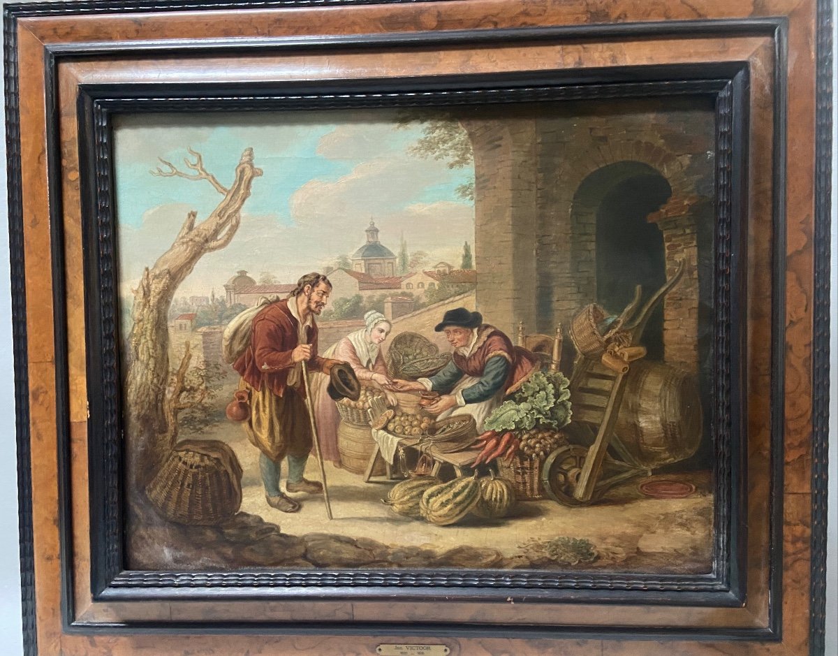 Painting Oil On Canvas Dutch School Market Scene Jan Victoor?-photo-3