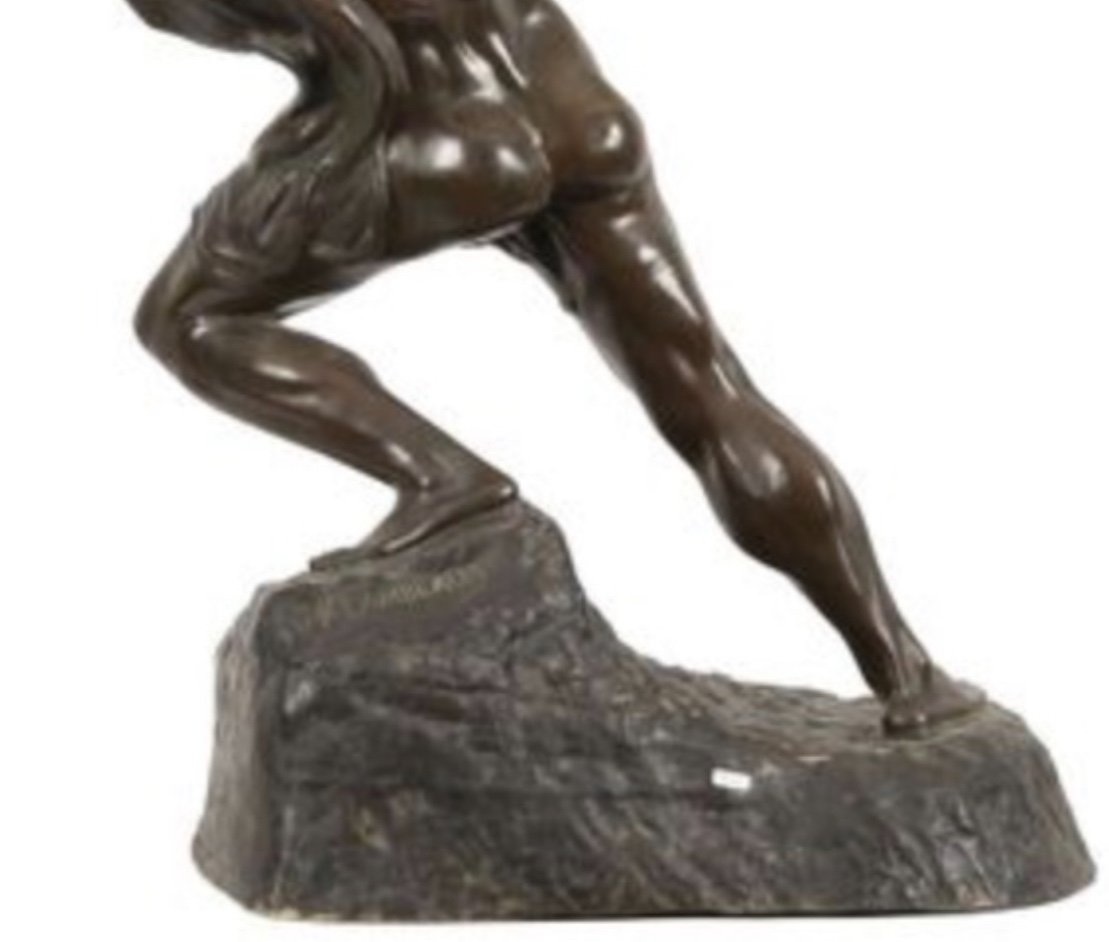 Imposant Bronze De Jef Lambeaux Le Vainqueur artiste belge -photo-1