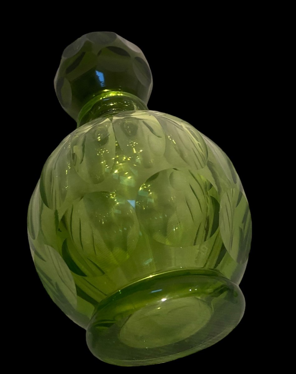 Flacon En Cristal Vert Vers 1920 Bohème -photo-4