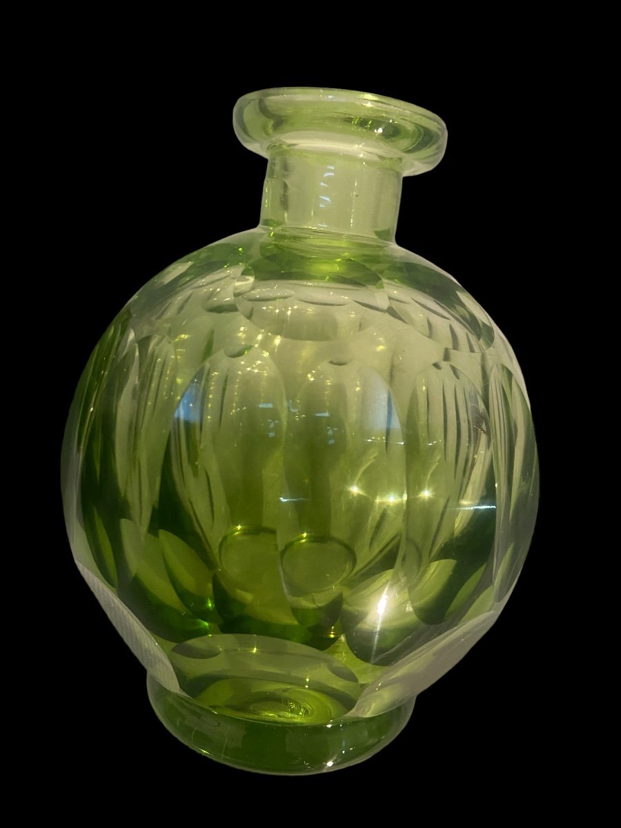 Flacon En Cristal Vert Vers 1920 Bohème -photo-1
