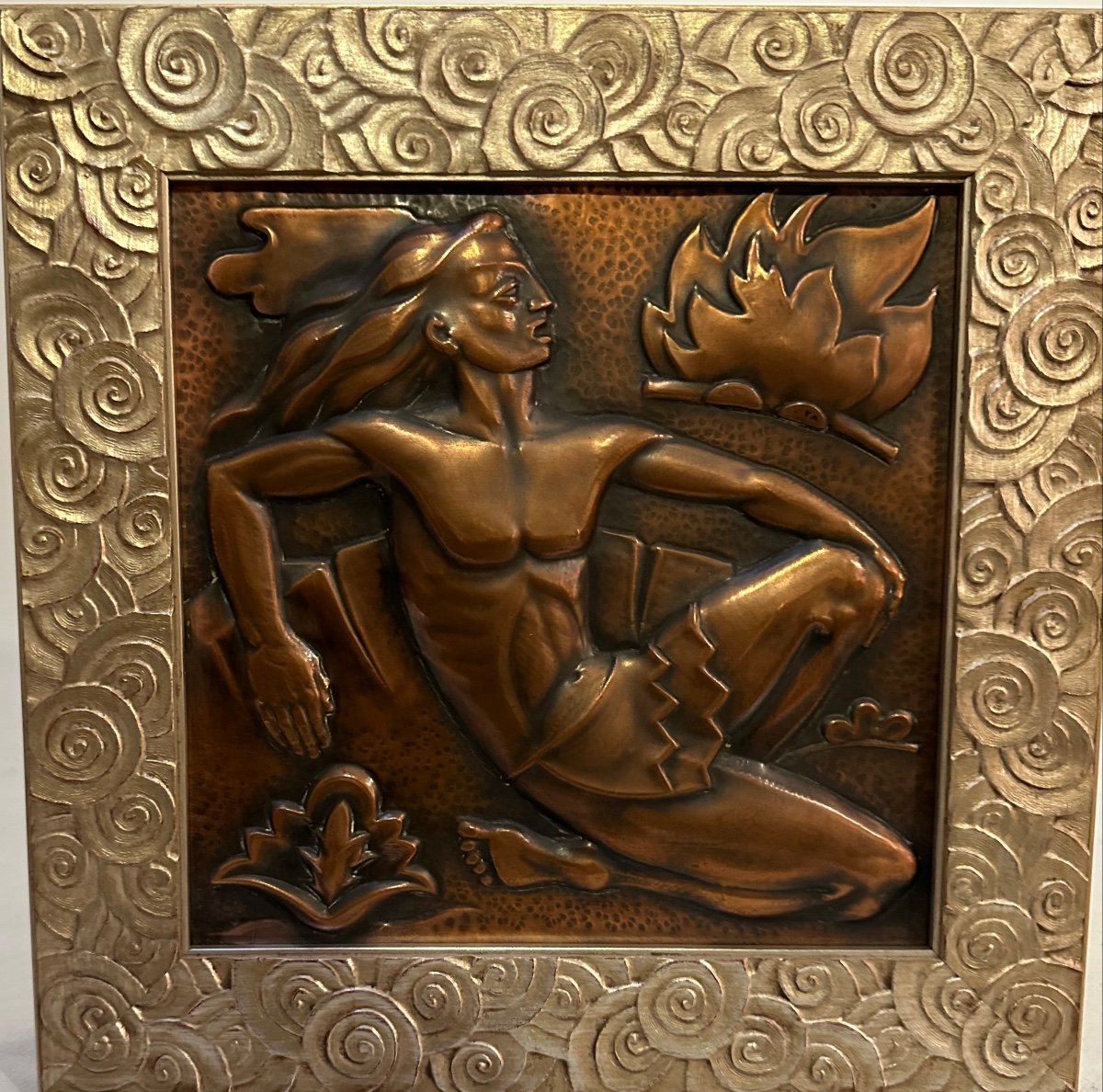 Art Deco Embossed Copper Panel