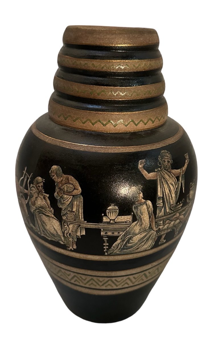 Rare Greek Style Art Deco Vase Signed By Emile Lombart-photo-2