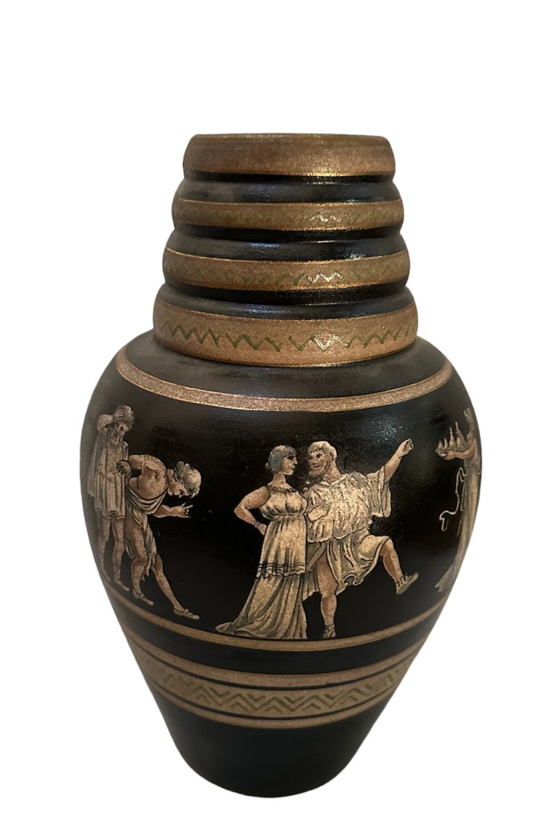 Rare Vase Art Déco De Style Grec Signé De Emile Lombart 