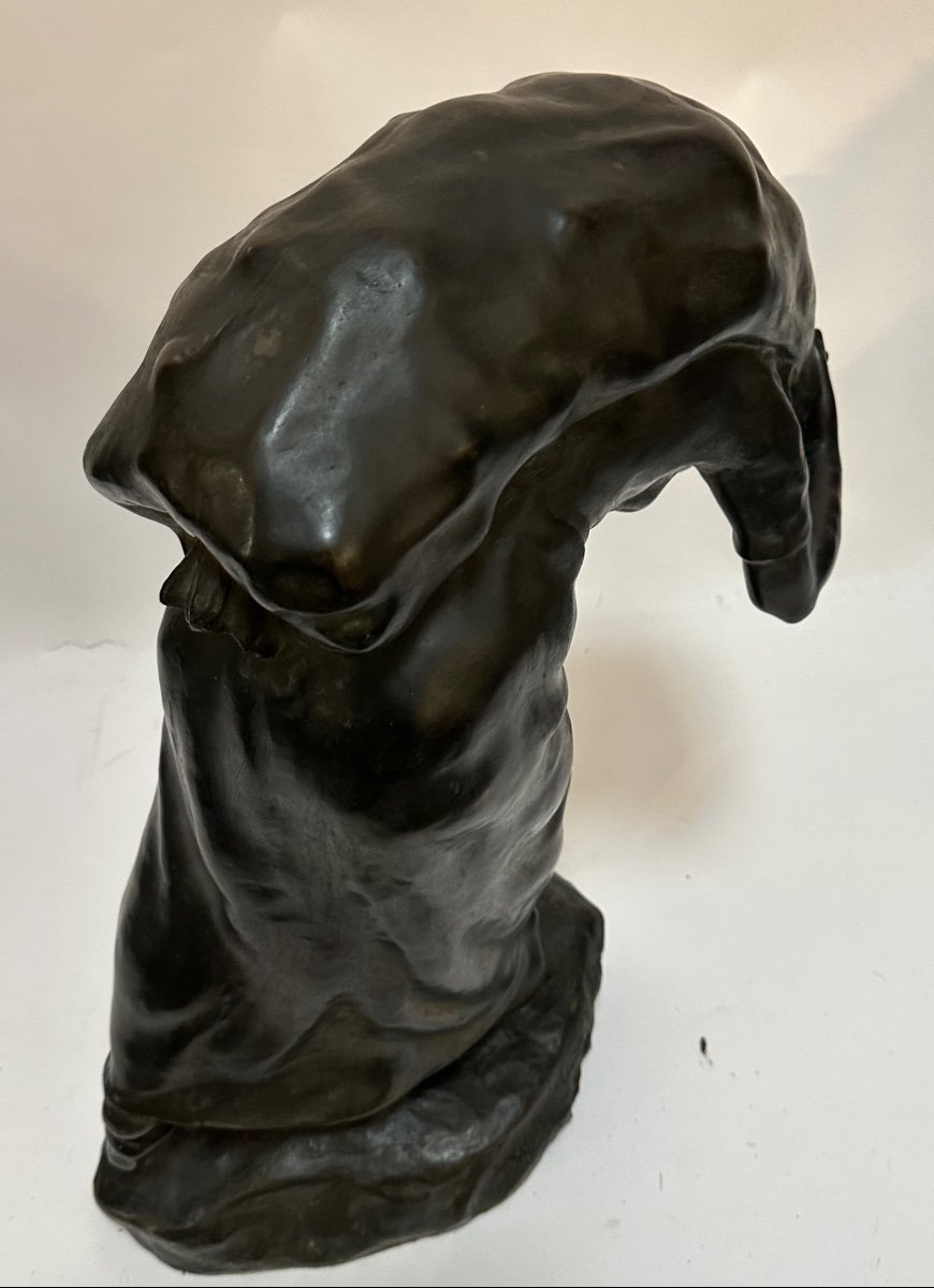La Porteuse De Charbon Sculpture école Belge  bronze social Joseph Baudrenghien 1873-1954-photo-3