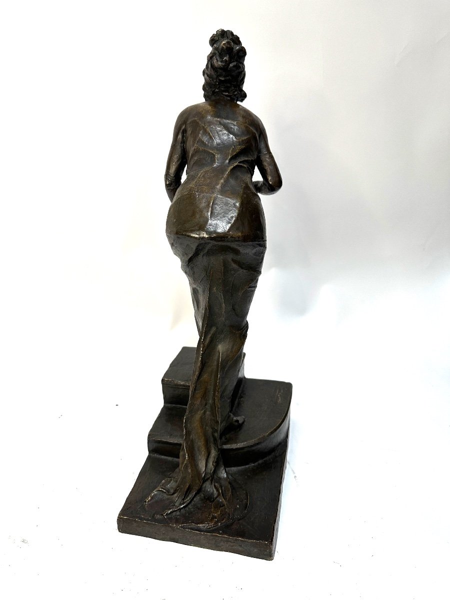 Bronze élégante A L’éventail De Pierre Henri Van Perck 1911 -photo-4