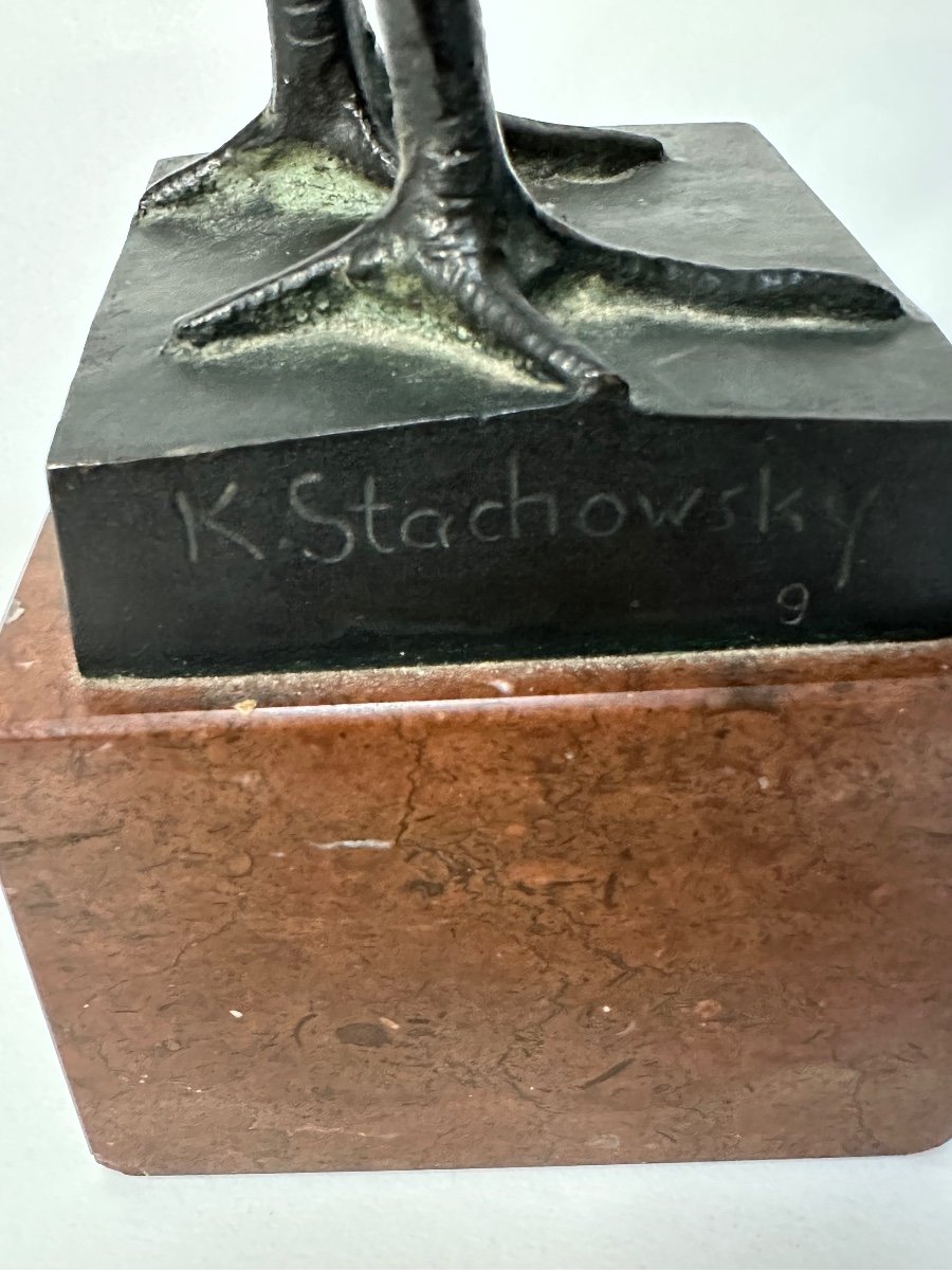 Le Coq Bronze Signé K.stachowsky école Tchèque -photo-1