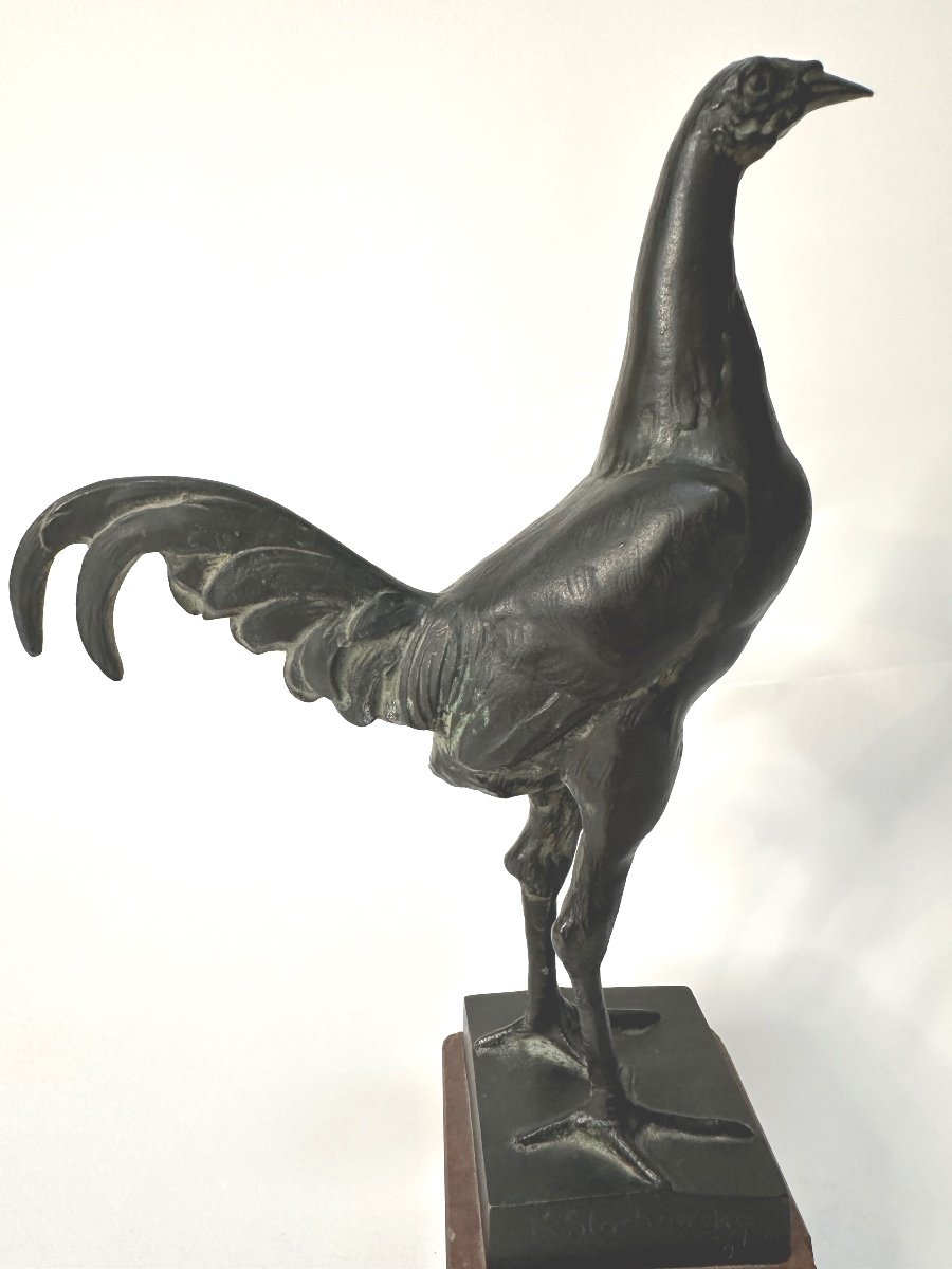 Le Coq Bronze Signé K.stachowsky école Tchèque -photo-4
