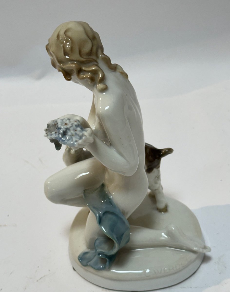 Jeune Fille Et La Chevrette Signé C Werde Hutschenreuther porcelaine -photo-1