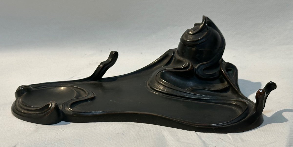  Art Nouveau Bronze Inkwell Monogram Ap 