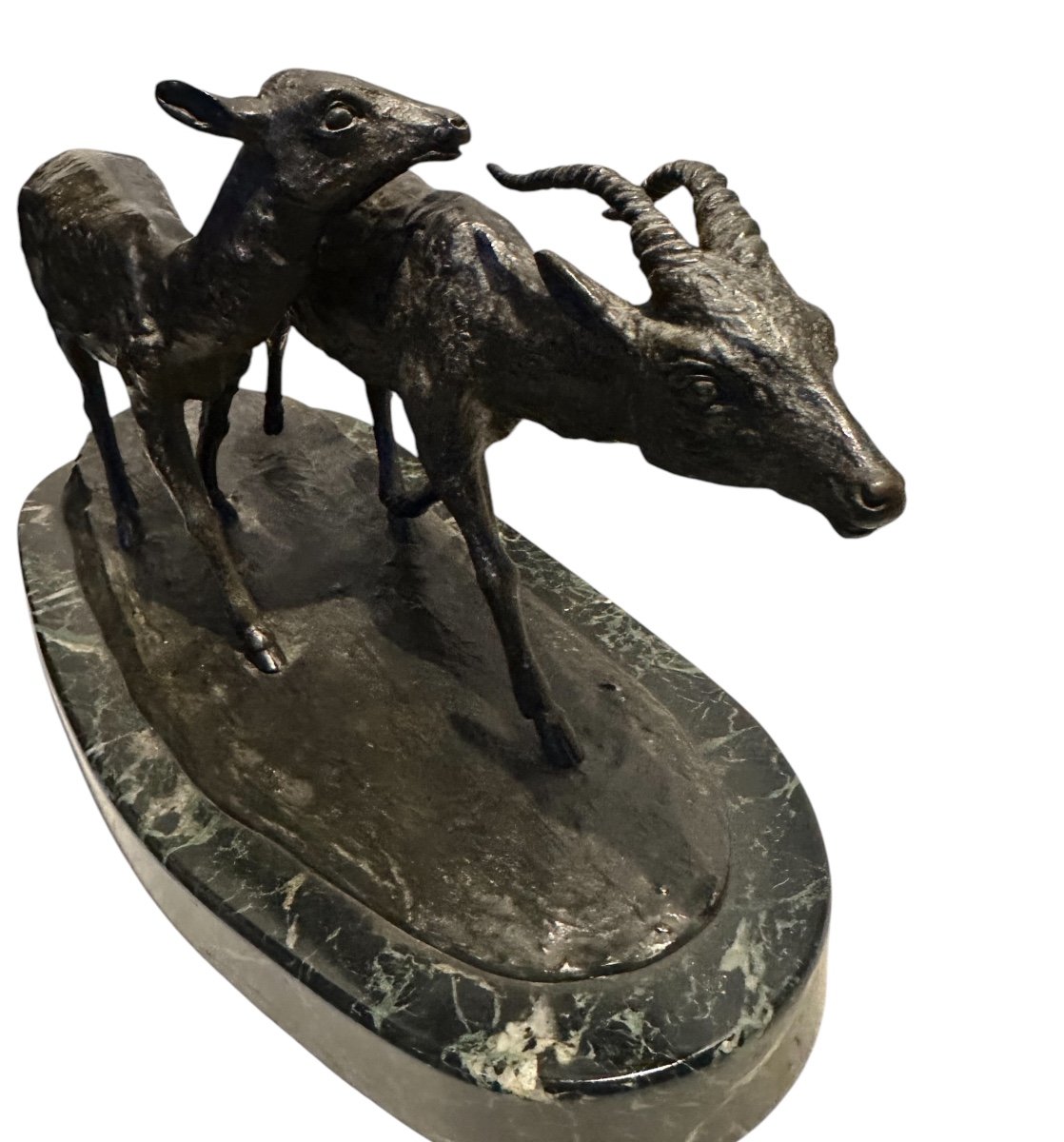 Couple D’antilopes De Irénée Rochard Bronze Français -photo-2