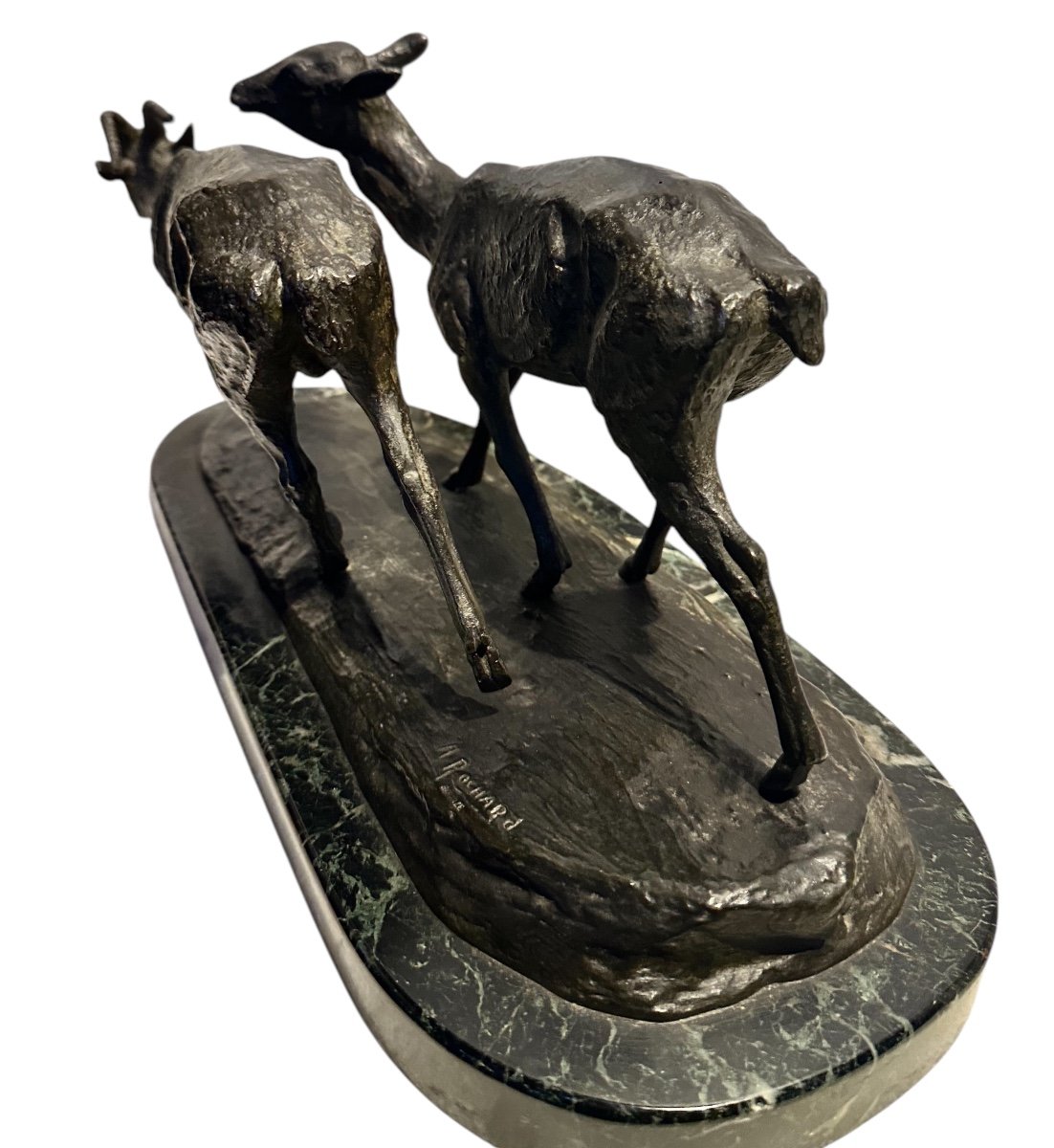 Couple D’antilopes De Irénée Rochard Bronze Français -photo-4