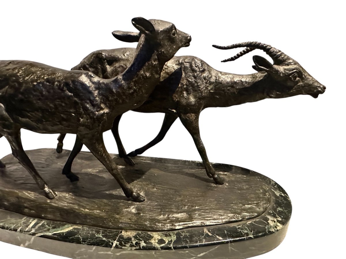 Couple D’antilopes De Irénée Rochard Bronze Français -photo-1