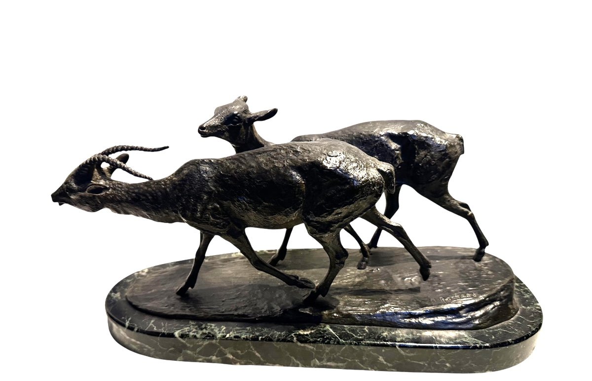 Couple D’antilopes De Irénée Rochard Bronze Français 