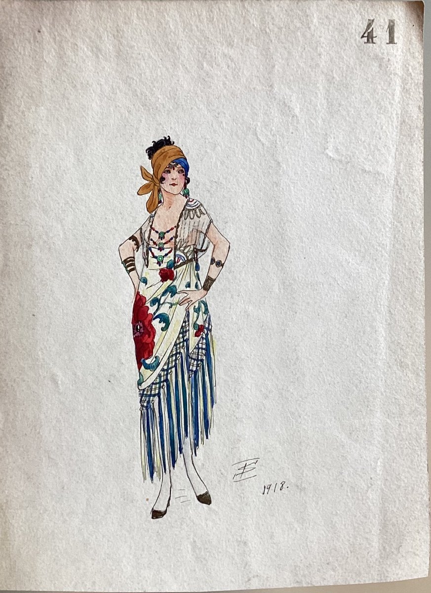 4 Aquarelles De Mode ou de théâtre de L’artiste Russe Igor Sokoloff-photo-3