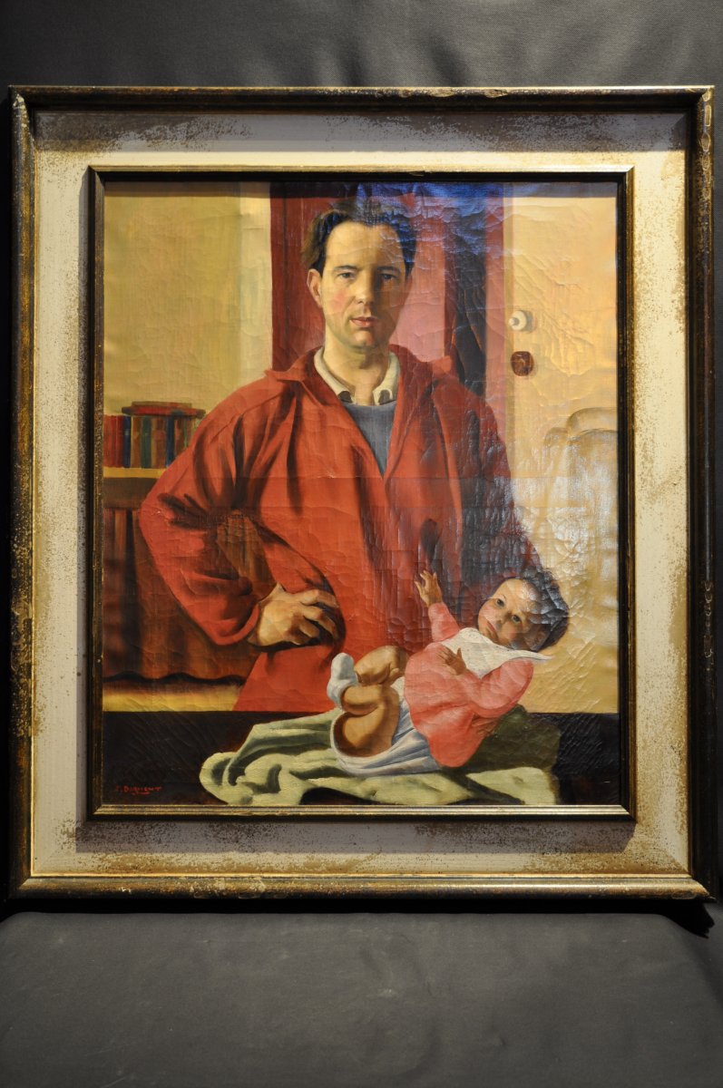 The Artist And His Child. Oil On Canvas. Jacques Dormont