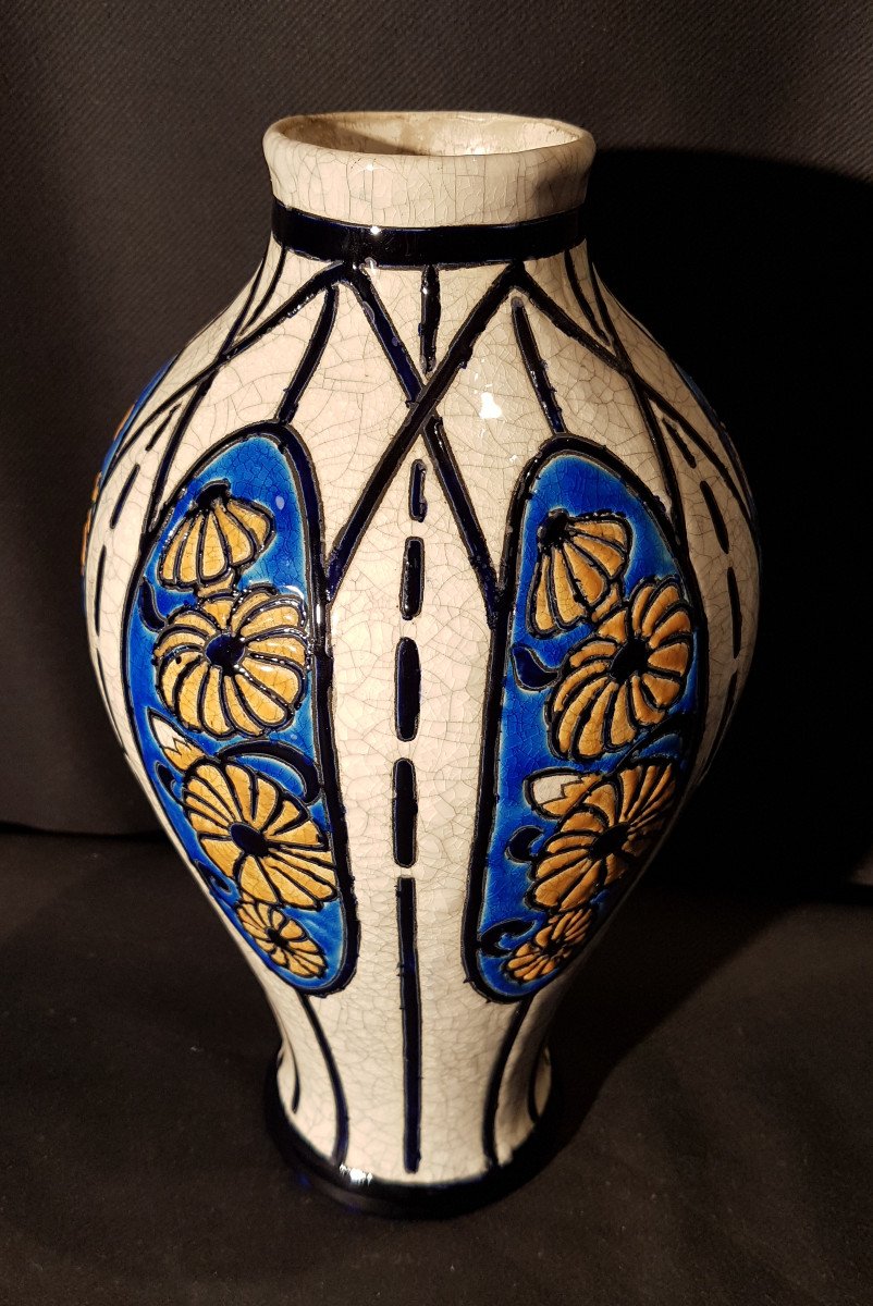 Vase En Faïence Boch Keramis, La Maitrise, c. 1922 - Maurice Dufrènes-photo-3