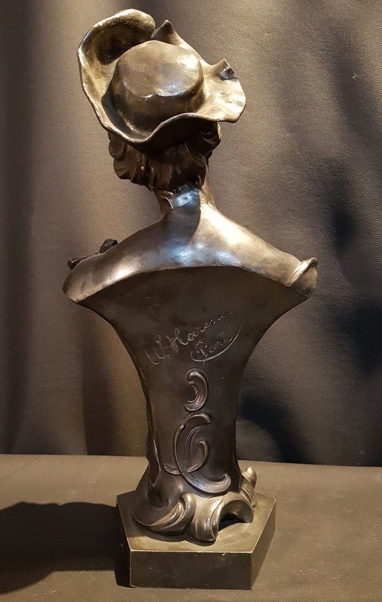 Buste De Femme Au Chapeau, Bronze Artistique - W. Hareng Paris-photo-1