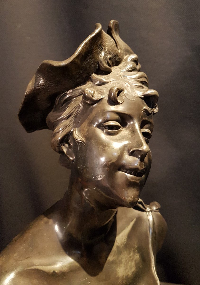 Buste De Femme Au Chapeau, Bronze Artistique - W. Hareng Paris-photo-6