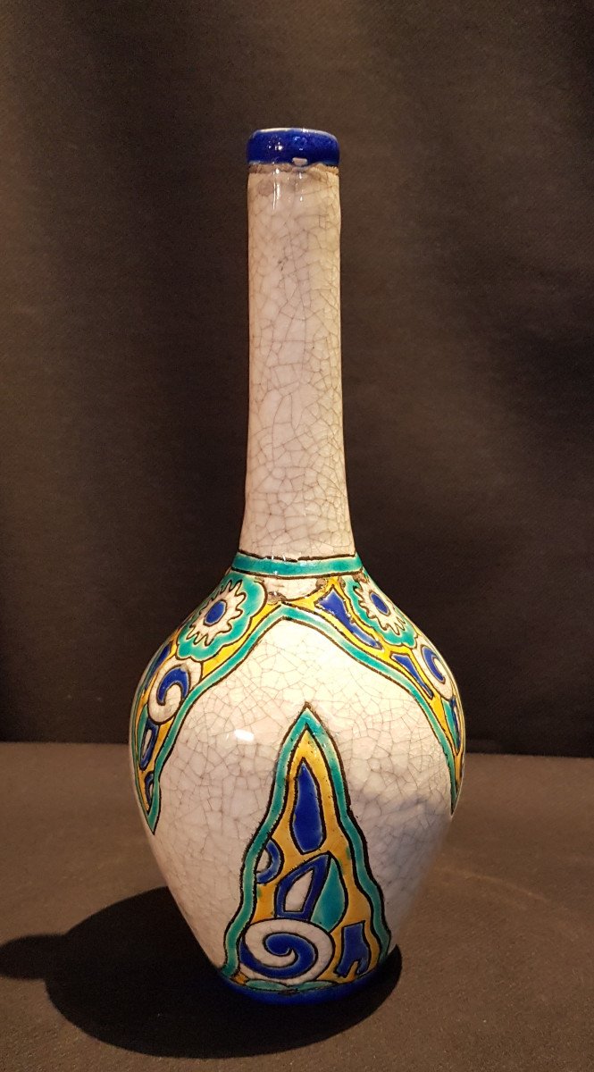 Soliflore Vase In Earthenware, Craquelé Enamels - Boch Keramis