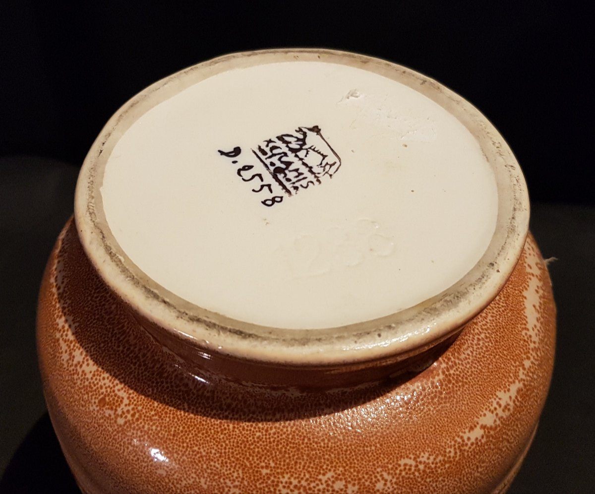 Cylindrical Earthenware Vase, Speckled Decor, Art Deco - Boch Keramis-photo-4