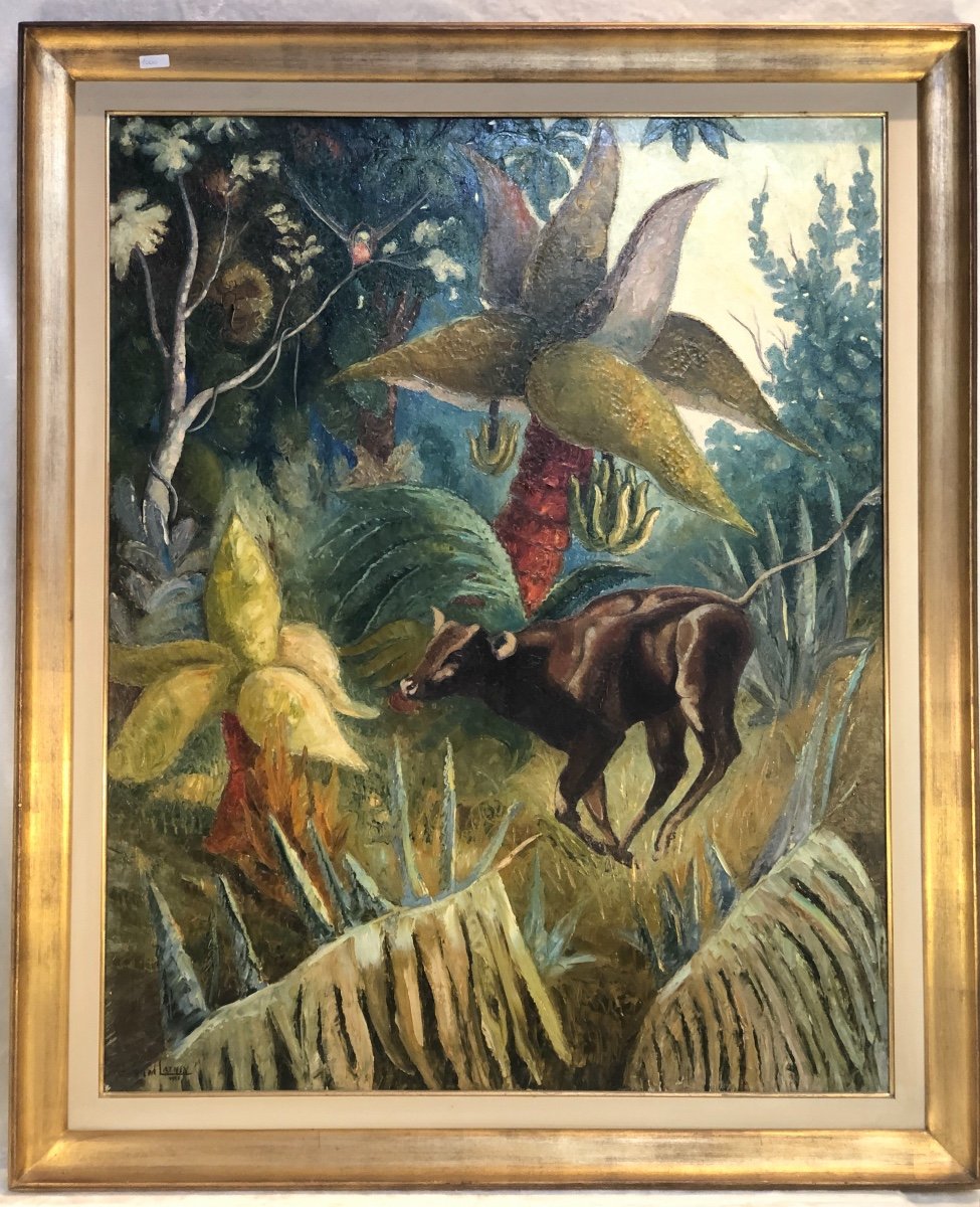 Peinture - Gerard Laenen - La Foret Tropicale - 1940 - 80 X 100 Cm peintre voyageur