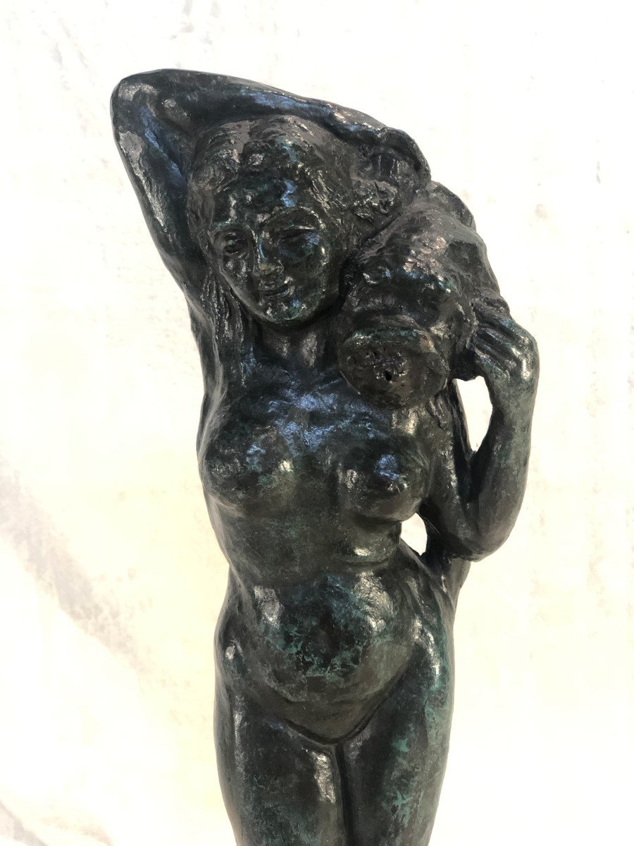 Sculpture En Bronze/fontaine - Femme à La Cruche - 13 X 47cm - Circa 1950-photo-2