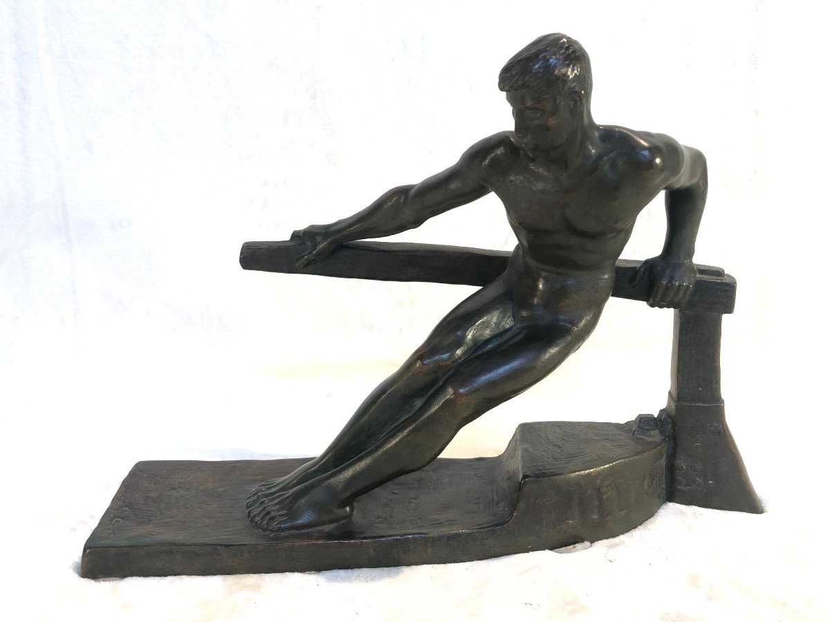 Sculpture En Bronze - Georges Gori - Le Barreur - H. 30cm - Base : 15 X 42cm-photo-2