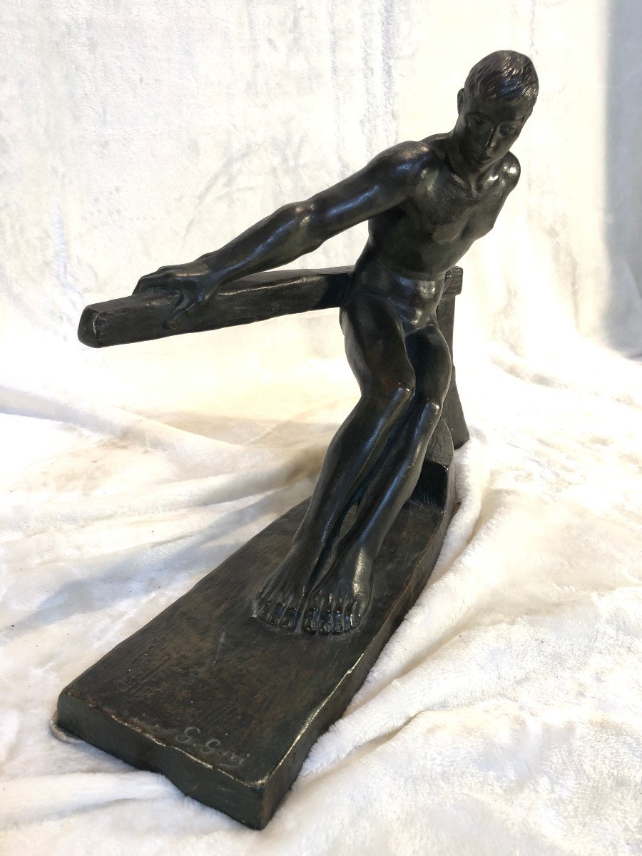 Sculpture En Bronze - Georges Gori - Le Barreur - H. 30cm - Base : 15 X 42cm-photo-3