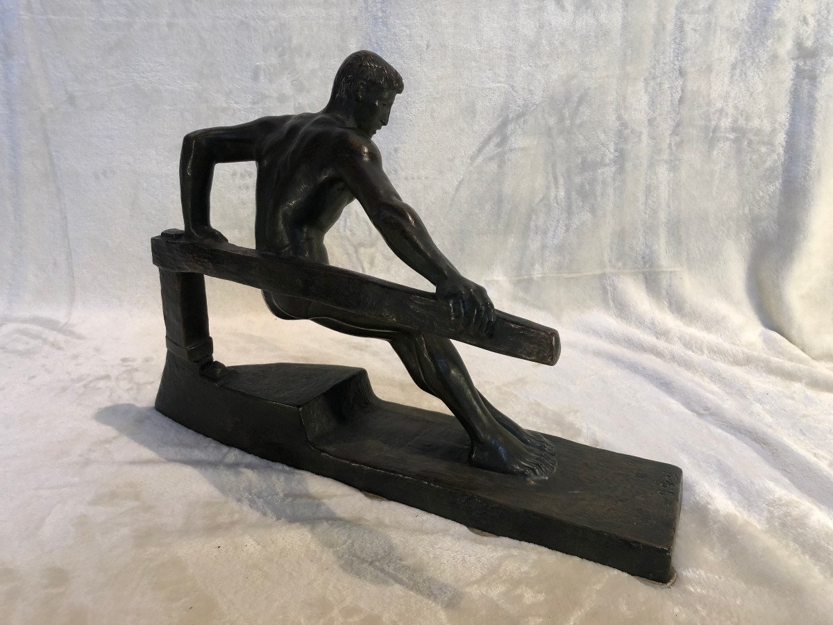 Sculpture En Bronze - Georges Gori - Le Barreur - H. 30cm - Base : 15 X 42cm-photo-4