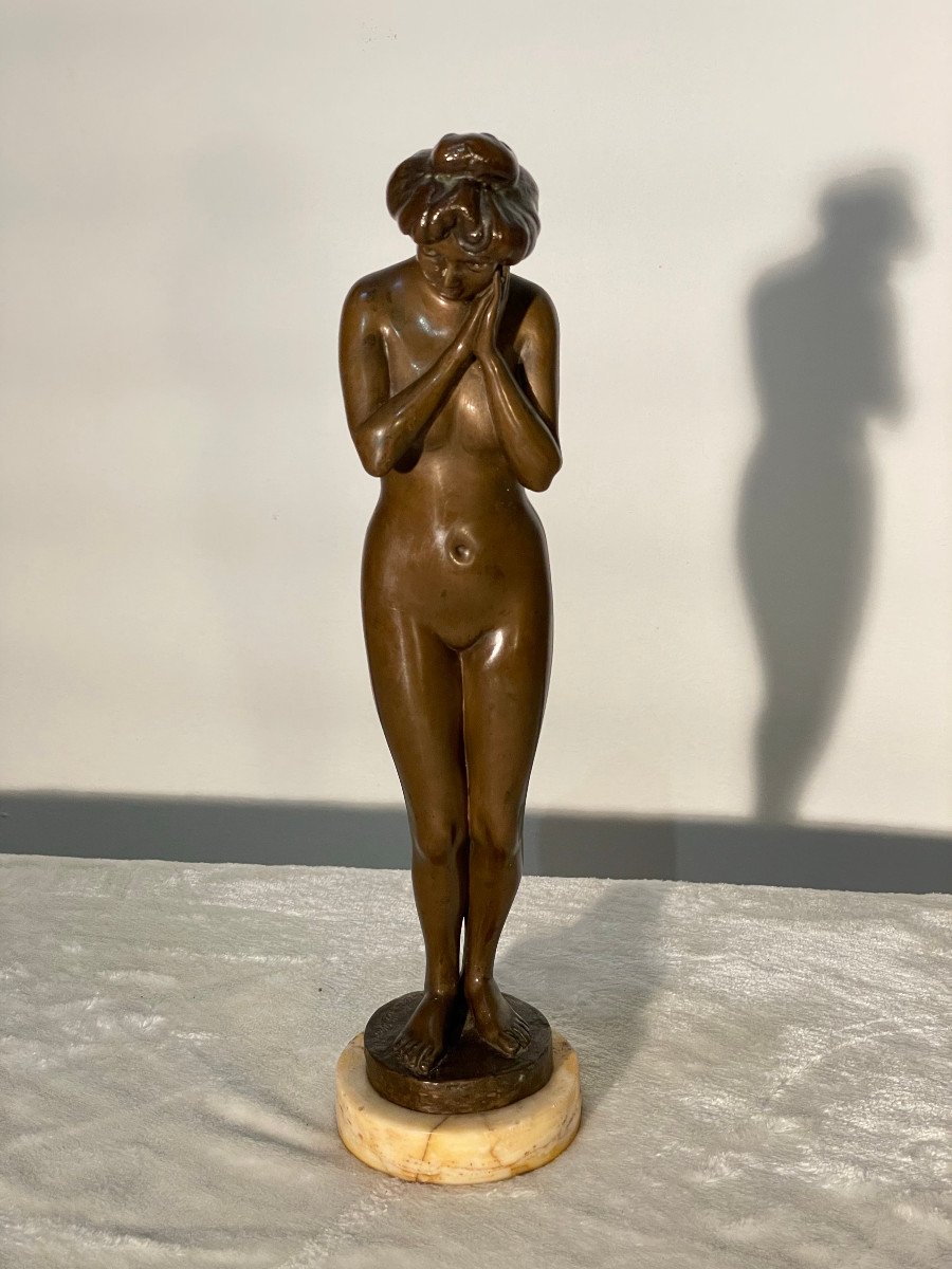 Sculpture En Bronze d'Une Femme Nue - Socle En Marbre - Signé : Winder Müller Germany -photo-2
