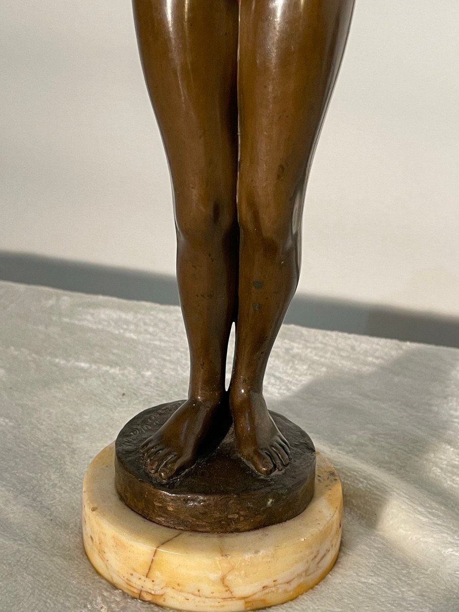 Sculpture En Bronze d'Une Femme Nue - Socle En Marbre - Signé : Winder Müller Germany -photo-3