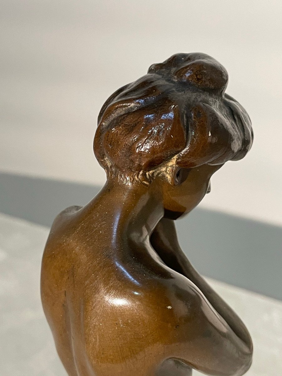 Bronze Sculpture Of A Naked Woman - Marble Base - Signed: Winder Müller -photo-3