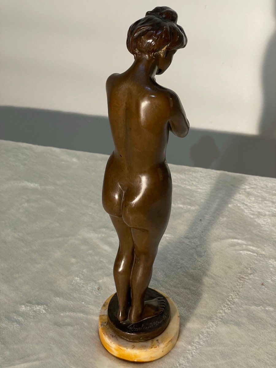 Bronze Sculpture Of A Naked Woman - Marble Base - Signed: Winder Müller -photo-4