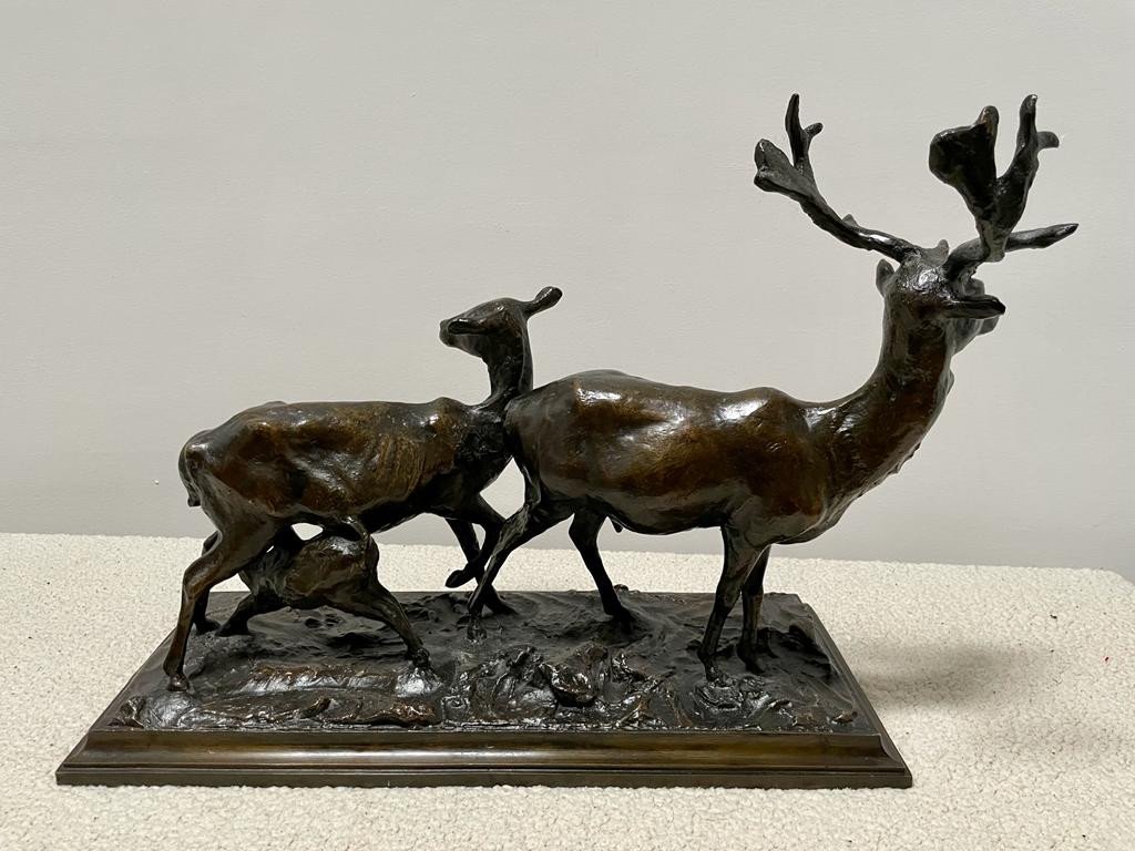 Sculpture En Bronze, Groupe Animalier. Signé Et Daté : Edg. Joris 1911 ami de Bugatti à Anvers -photo-1