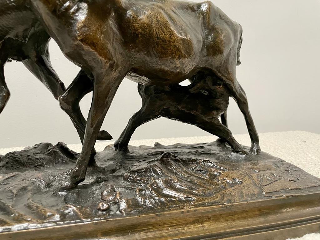 Sculpture En Bronze, Groupe Animalier. Signé Et Daté : Edg. Joris 1911 ami de Bugatti à Anvers -photo-4