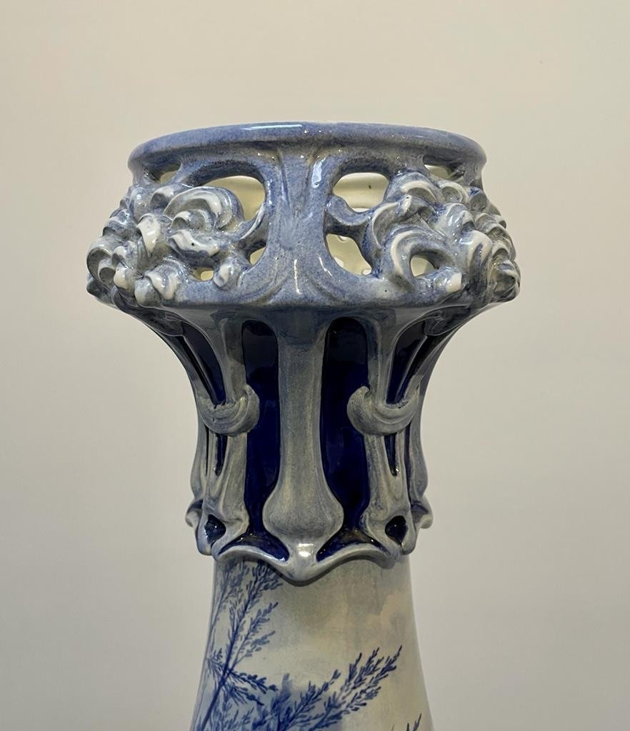 Vase Monumental (delft Ou Boch) - Style Art-nouveau - Non Signé - Dim. 25x26x85cm-photo-3