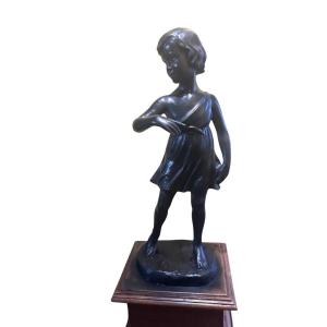 Sculpture The Young Girl Signed Eugène Canneel 