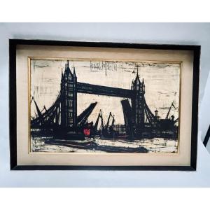 Lithograph Bernard Buffet: London Bridge - Size 48x77cm
