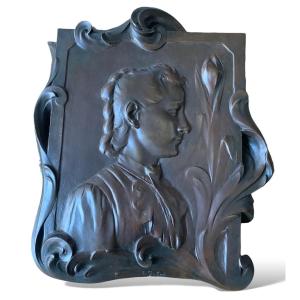 Portrait De Jeune femme En Bronze Art Nouveau L.gobert 