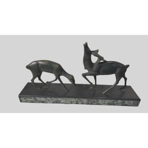 Moose And His Small Group Art Deco Bronze 