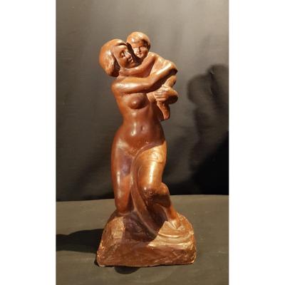 Maternity, Terracotta - Eugène Canneel