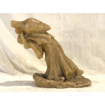 Paul Gaston Deprez - Sculpture En Cire - Femme Portant Une Grande Cruche - 13x27x28cm