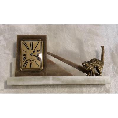 Pendule Avec Bronze Animalier - Bayard - Base : 5 X 26cm 