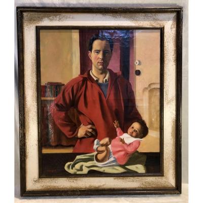 Painting - Jacques. Dormont(1914-2005) - The Father And The Child - Hst - 62x74cm - Signed