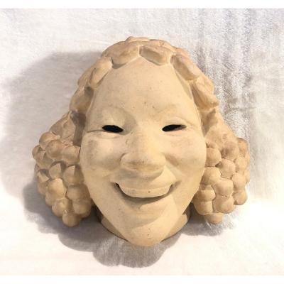 Tête En Faïence / Masque En Céramique - Cachet Biot - Made In France - 14x23x25cm