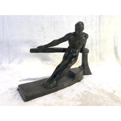 Bronze Sculpture - Georges Gori - Le Barreur - H. 30cm - Base: 15 X 42cm