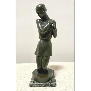 Sculpture En Bronze, l'élégente Art-deco, Signé A. Bonnetain Daté 1932