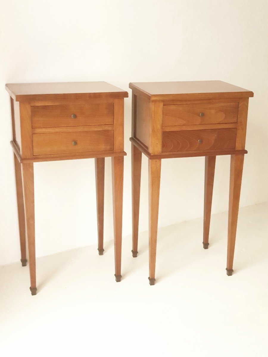 Pair Of Solid Cherry Wood Bedside Tables 1960-1970 France -photo-2